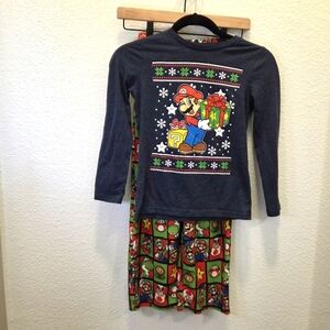 Super Mario 2 piece pajama set flannel Sz 8 Boys
